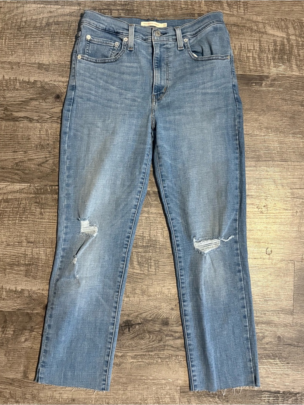 Levi’s 724 Jeans Women’s 30 Blue High Rise Straight Raw Hem Denim